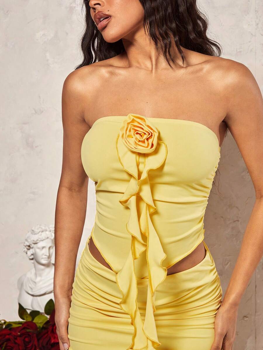 Buttercup Yellow Ruffled Skirt Top Set - Milaro