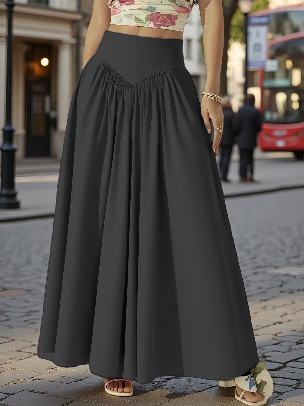 Gathered Panel Maxi Skirt – Black - Milaro