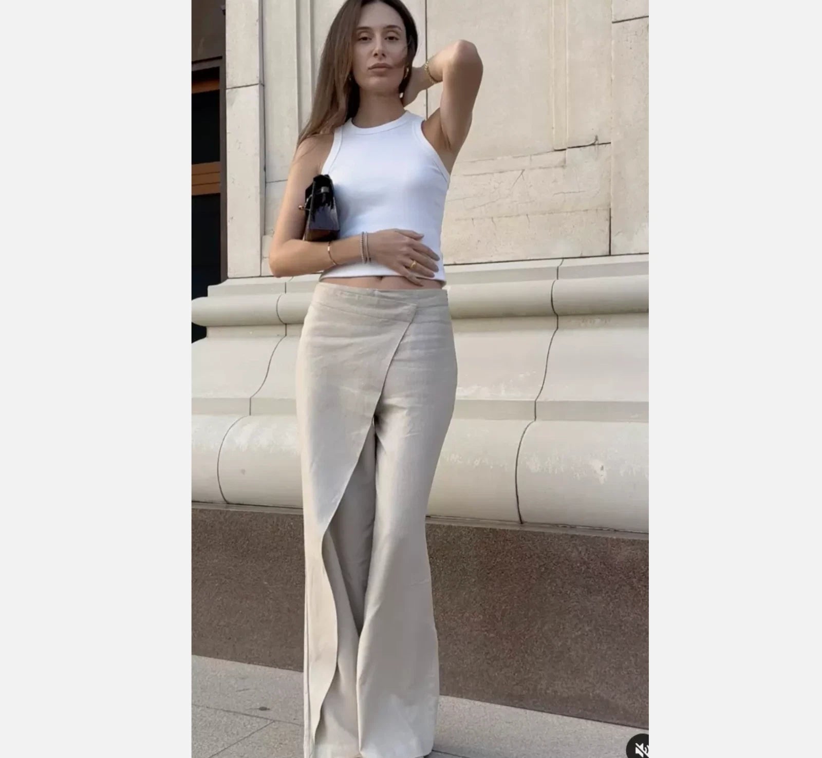 Asymmetric Wrap Tailored Trousers (Sand) - Milaro