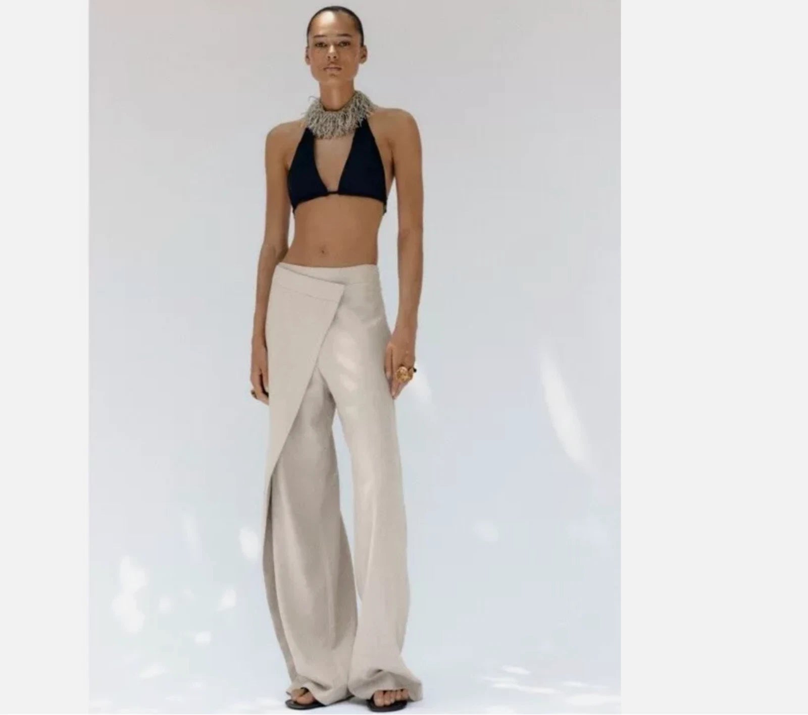 Asymmetric Wrap Tailored Trousers (Sand) - Milaro