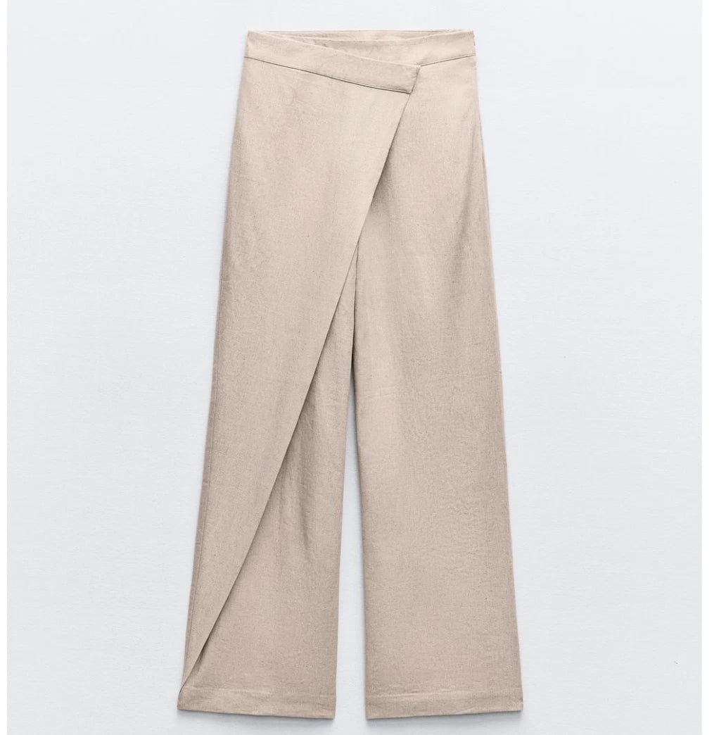 Asymmetric Wrap Tailored Trousers (Sand) - Milaro
