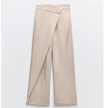 Asymmetric Wrap Tailored Trousers (Sand) - Milaro