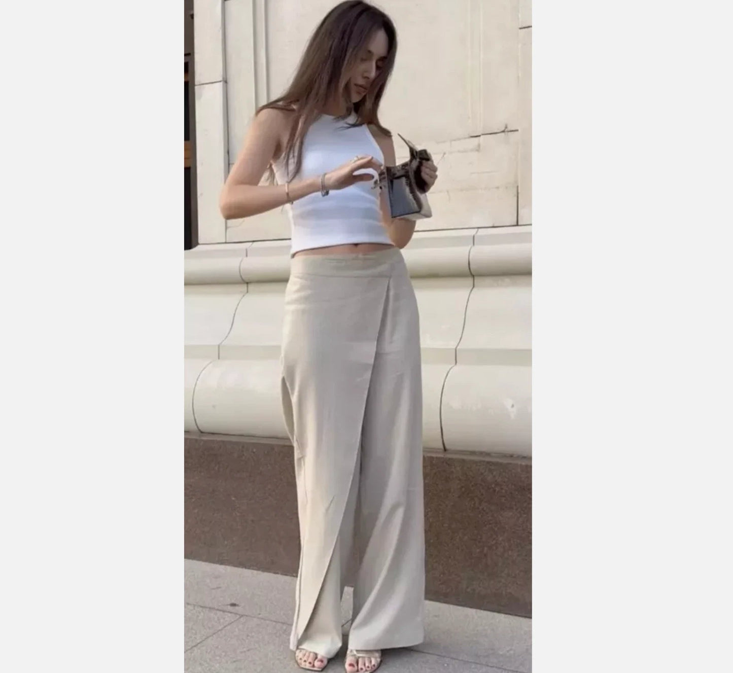 Asymmetric Wrap Tailored Trousers (Sand) - Milaro