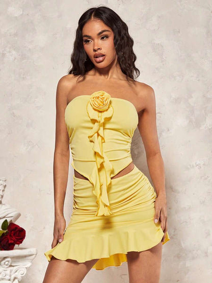 Buttercup Yellow Ruffled Skirt Top Set - Milaro
