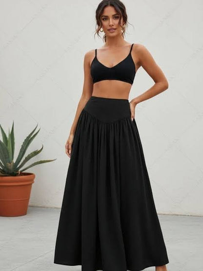 Gathered Panel Maxi Skirt – Black - Milaro