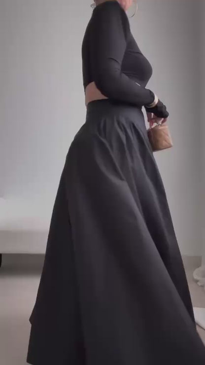 Gathered Panel Maxi Skirt – Black